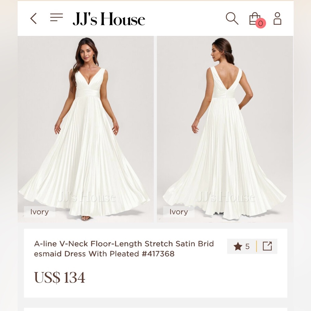JJ’s House A-Line V-neck floor length stretch satin dress size 6